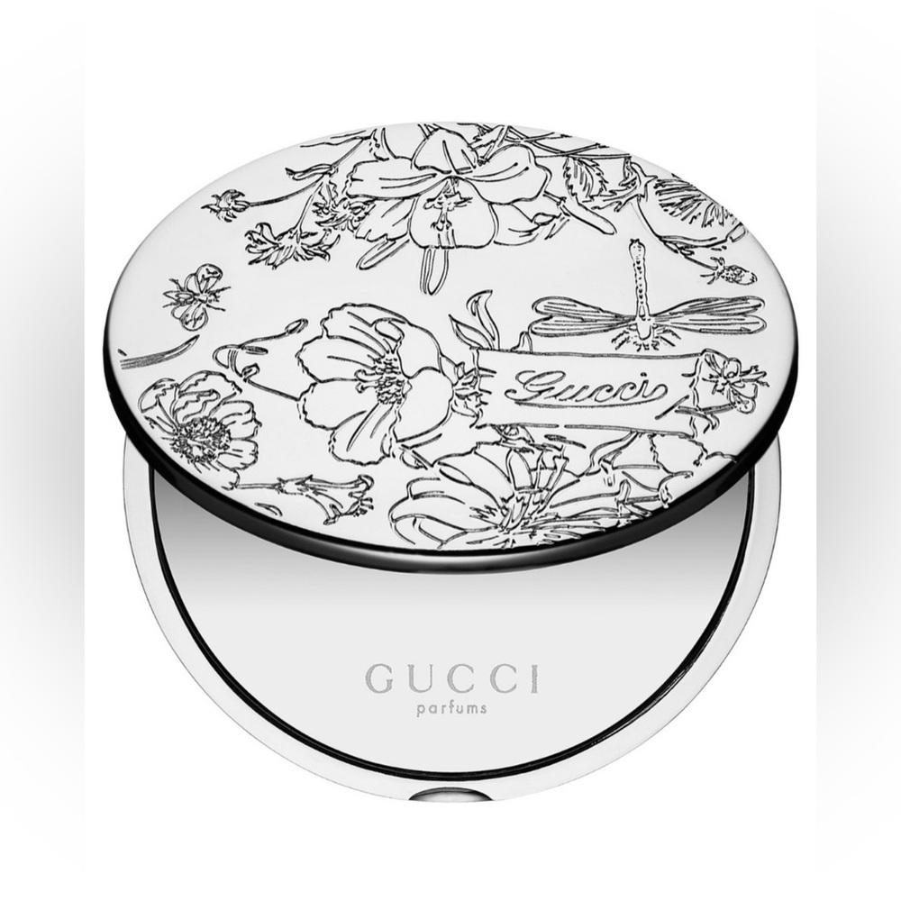 GUCCI NIB Silver Floral Compact Hand Mirror - Picture 3 of 6